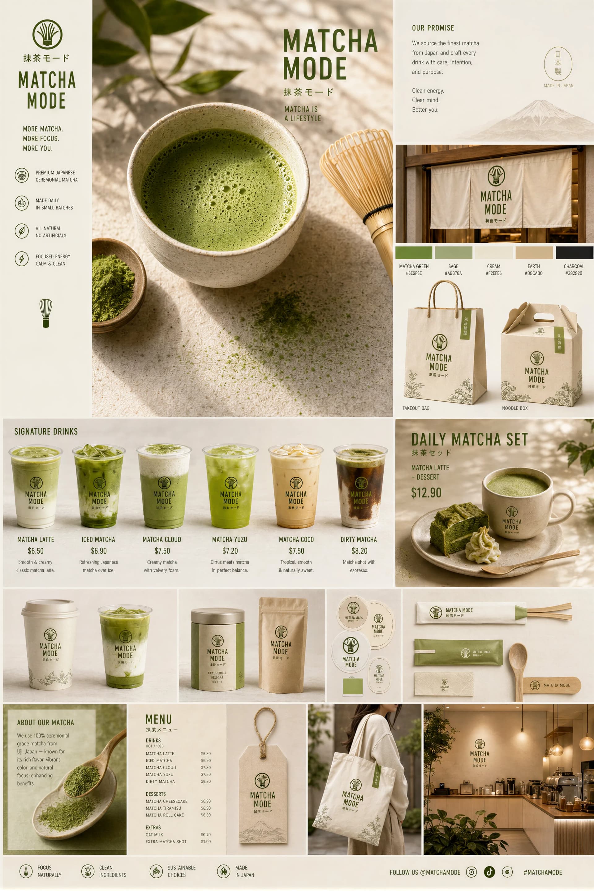 Визуальная доска для бренда MATCHA MODE — промпт GPT-Image — результат промпта