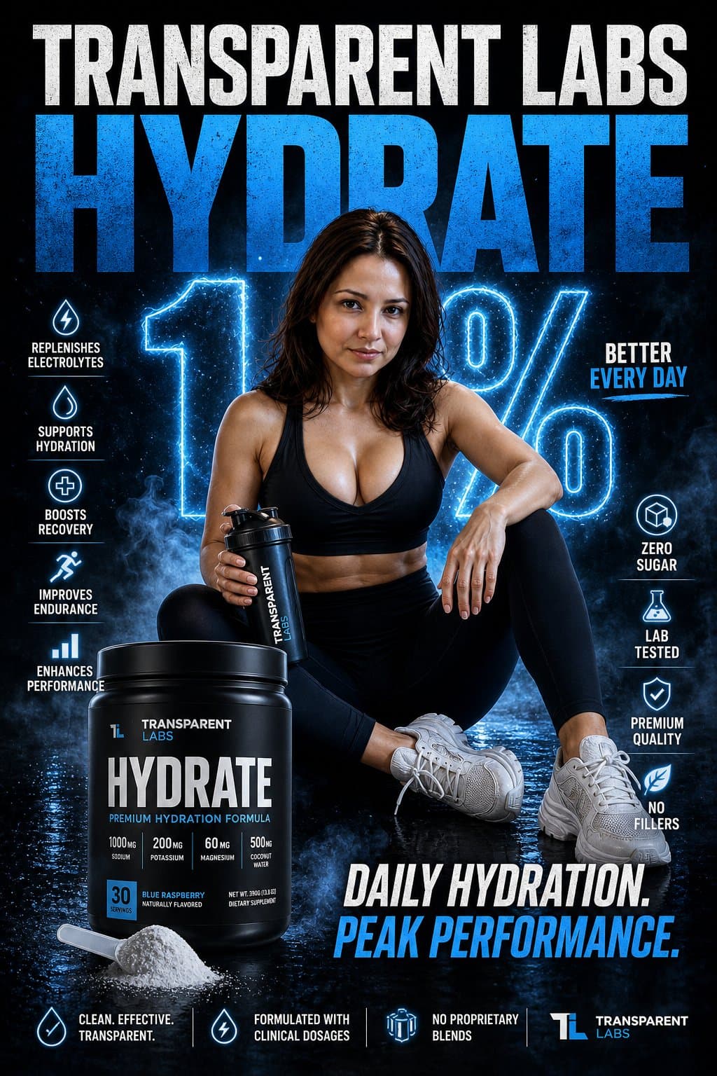 Рекламный постер для Transparent Labs Hydrate — промпт GPT-Image — результат промпта