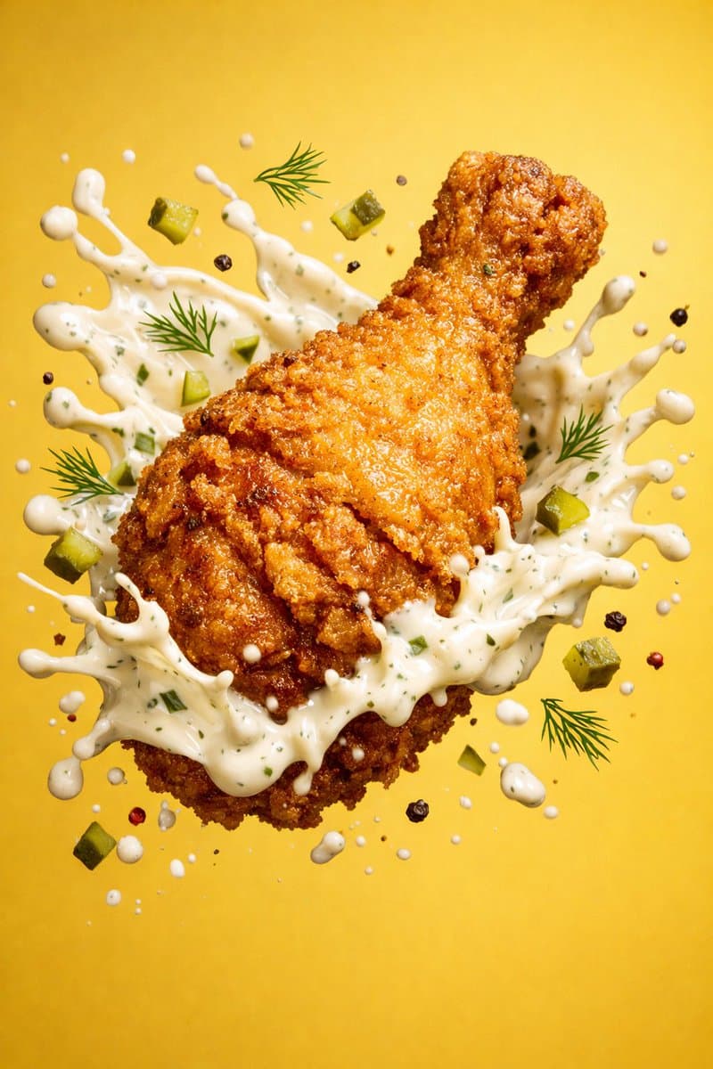 Эпическая сцена с жареной курицей — результат промпта, вариант 1