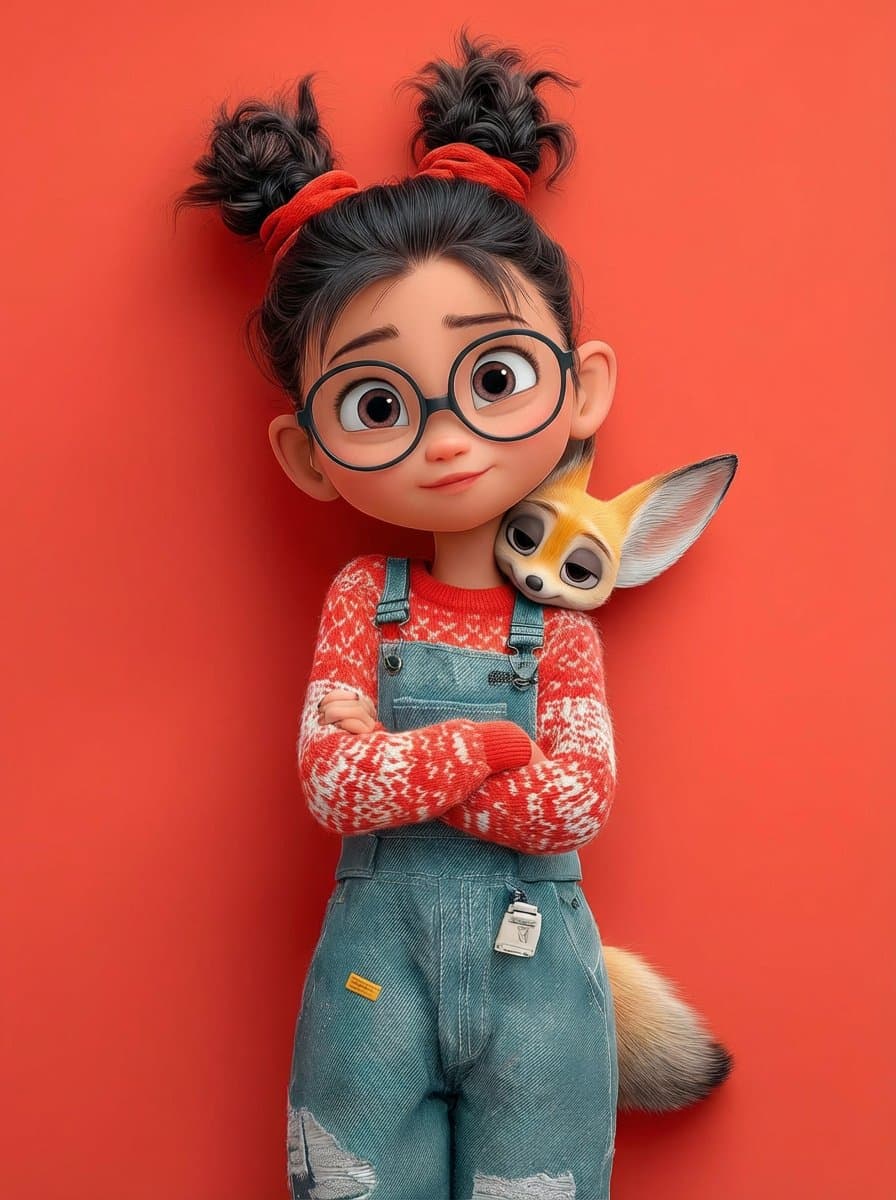Портрет девочки в стиле Pixar с большими глазами — результат промпта, вариант 1