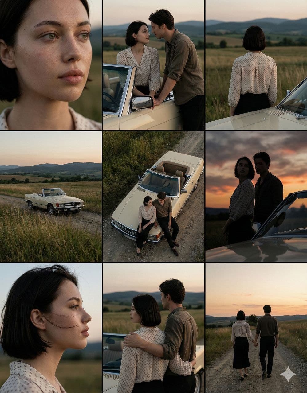 Пара на фоне заката в сельской местности — результат промпта