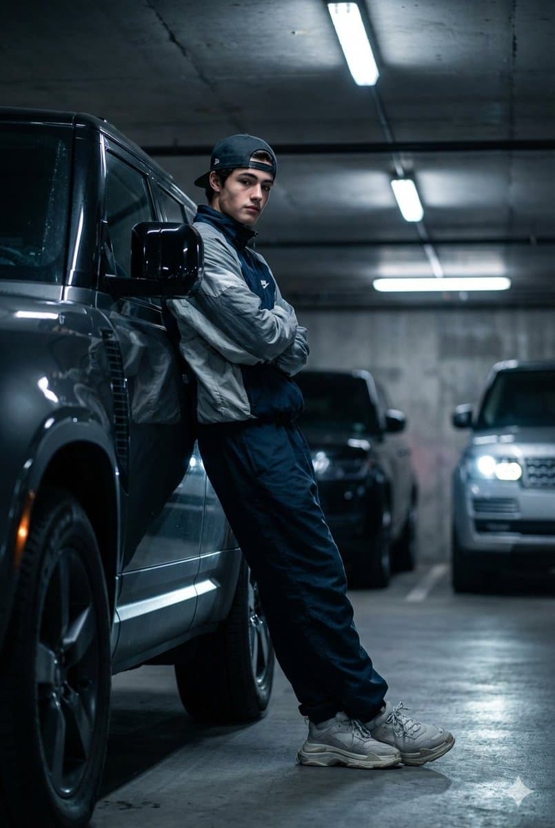 Молодой человек у Land Rover — результат промпта, вариант 1