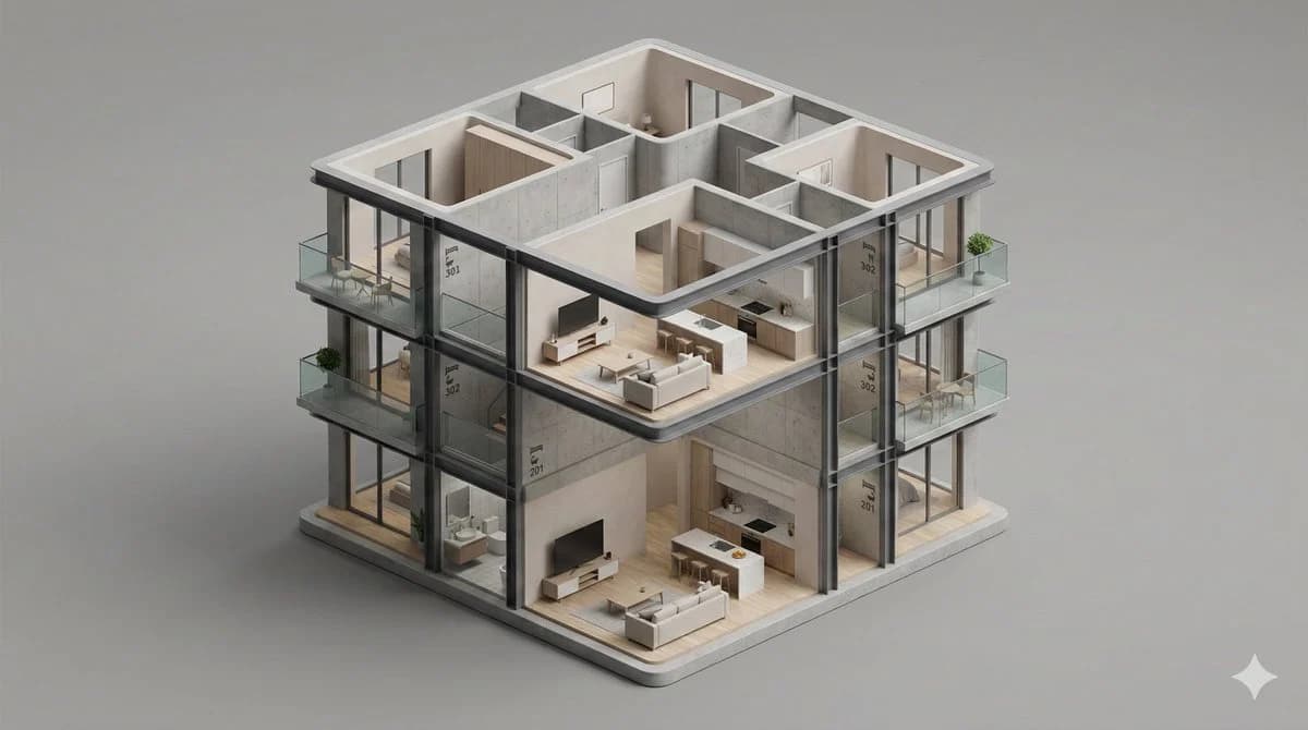 Минималистичный 3D-диорама здания — результат промпта, вариант 1