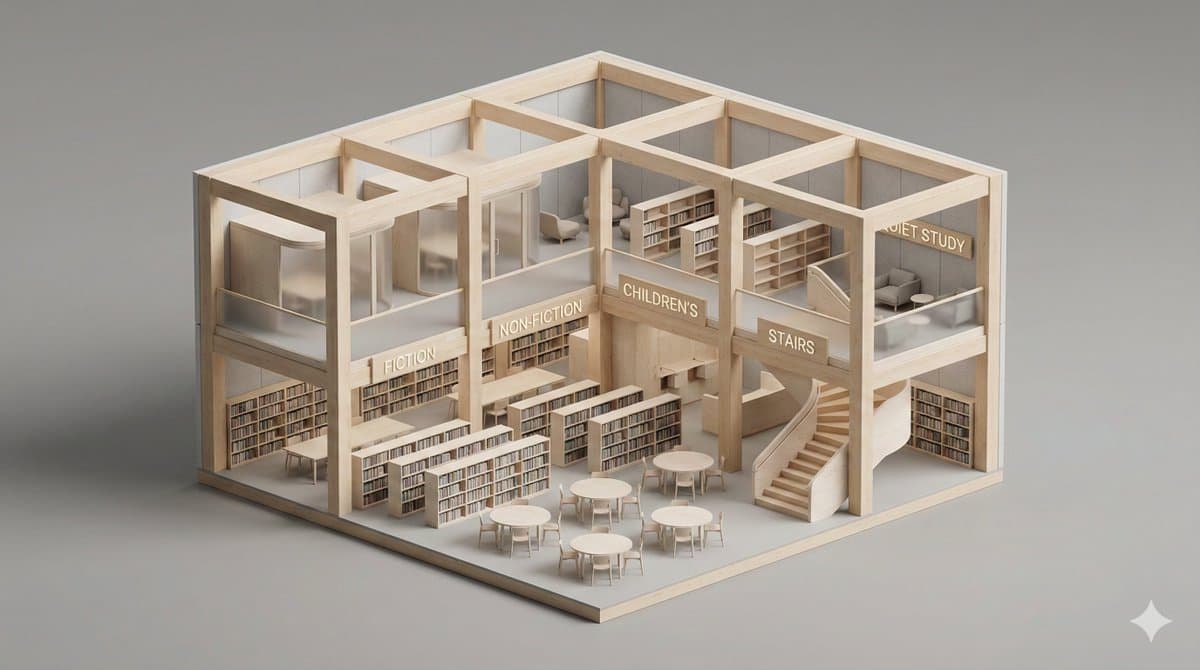 Минималистичный 3D-диорама здания — результат промпта, вариант 2