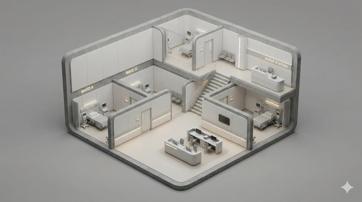 Минималистичный 3D-диорама здания — результат промпта, вариант 4