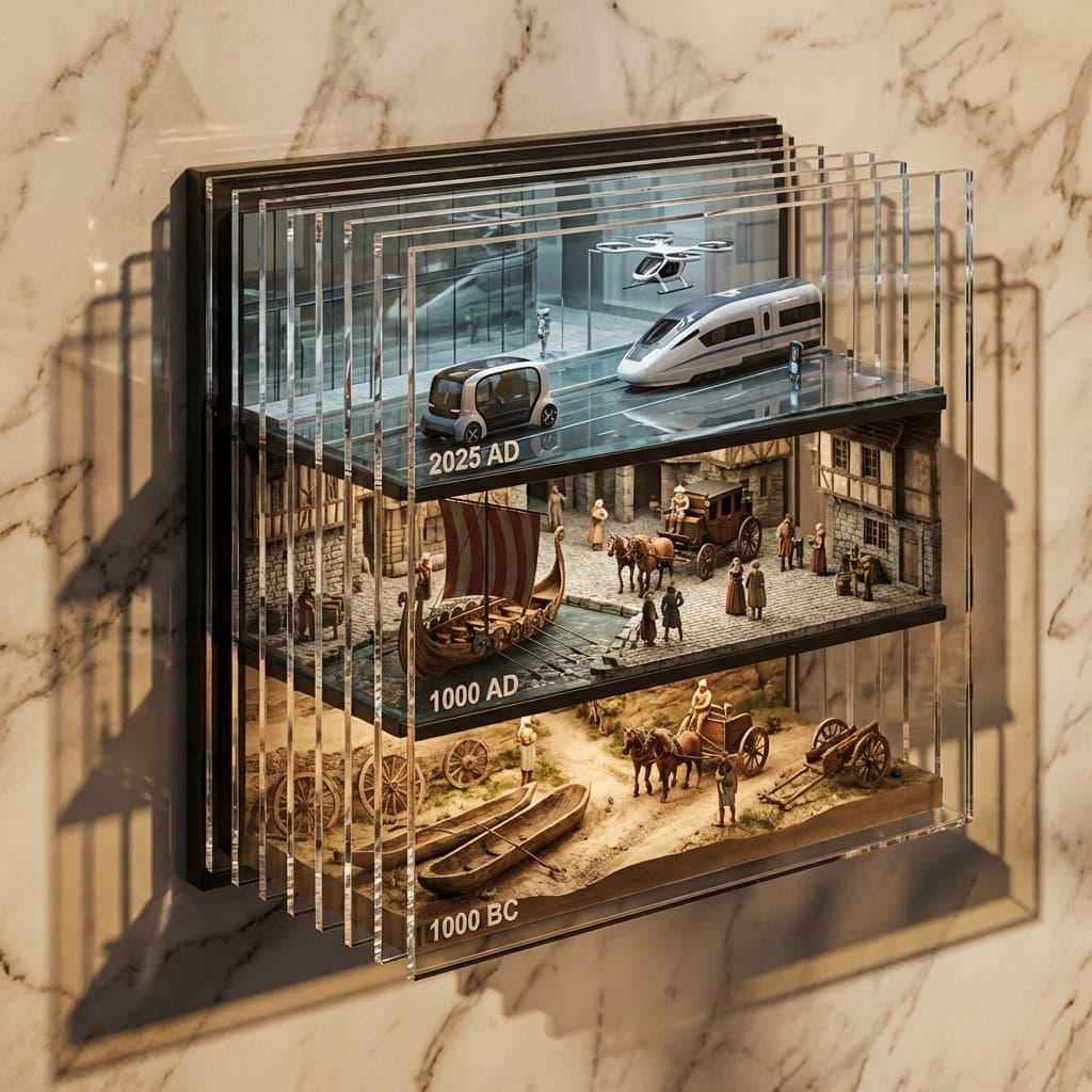 Эволюция транспорта в 3D — результат промпта, вариант 2