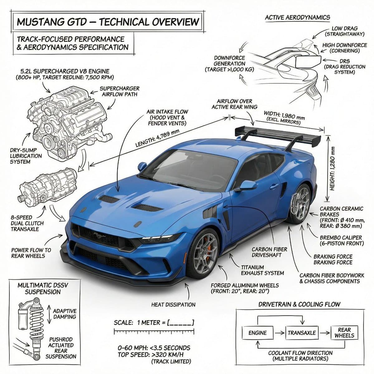 Инфографика о Mustang GTD — результат промпта, вариант 1
