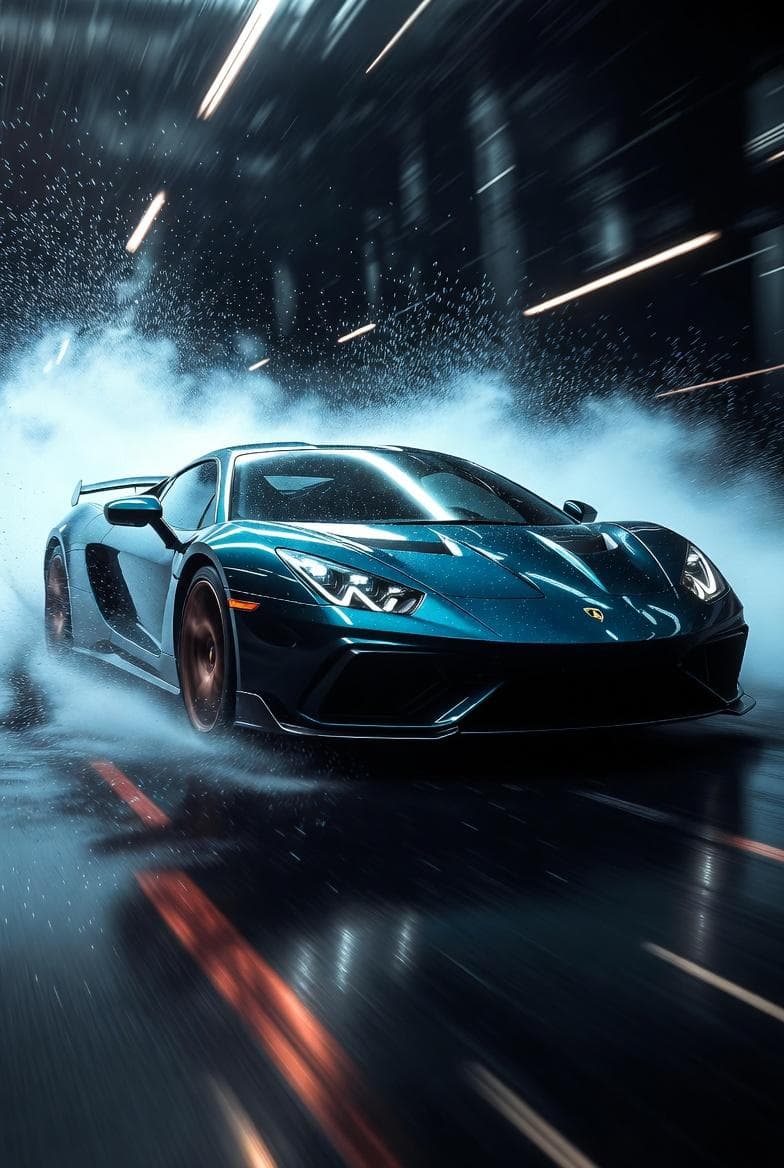Роскошный спортивный автомобиль в движении — результат промпта
