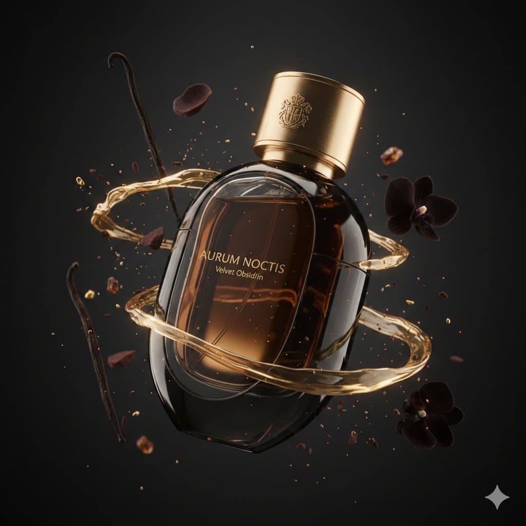 Роскошный флакон парфюма AURUM NOCTIS — результат промпта, вариант 1