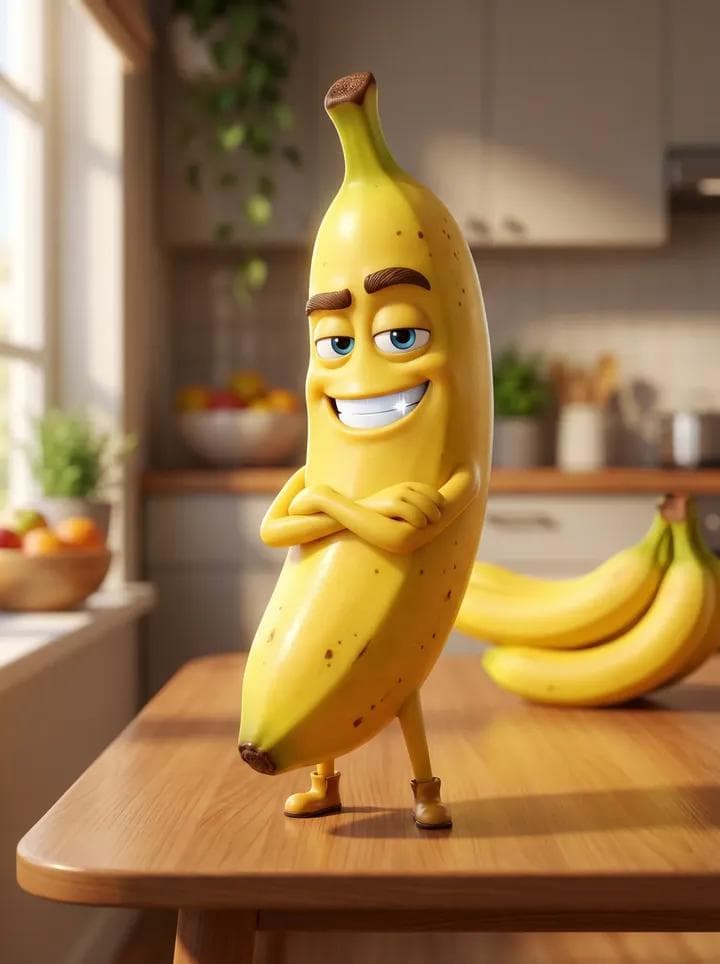 Персонаж-банан в стиле Pixar — результат промпта
