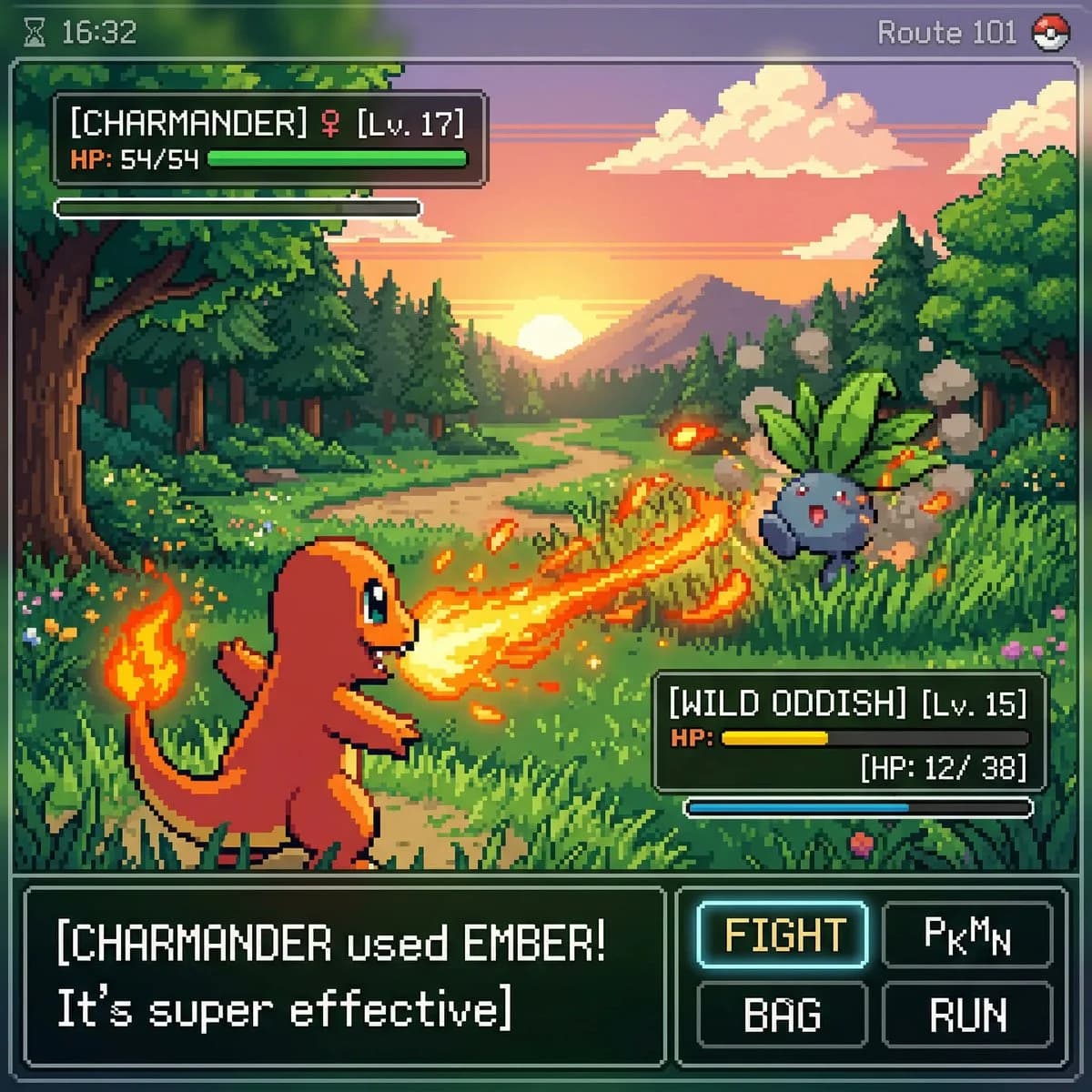 Пиксельная арт-иллюстрация в стиле Pokémon — результат промпта, вариант 1