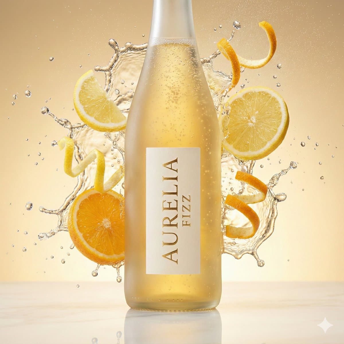 Коммерческая фотография напитка AURELIA FIZZ — результат промпта, вариант 1