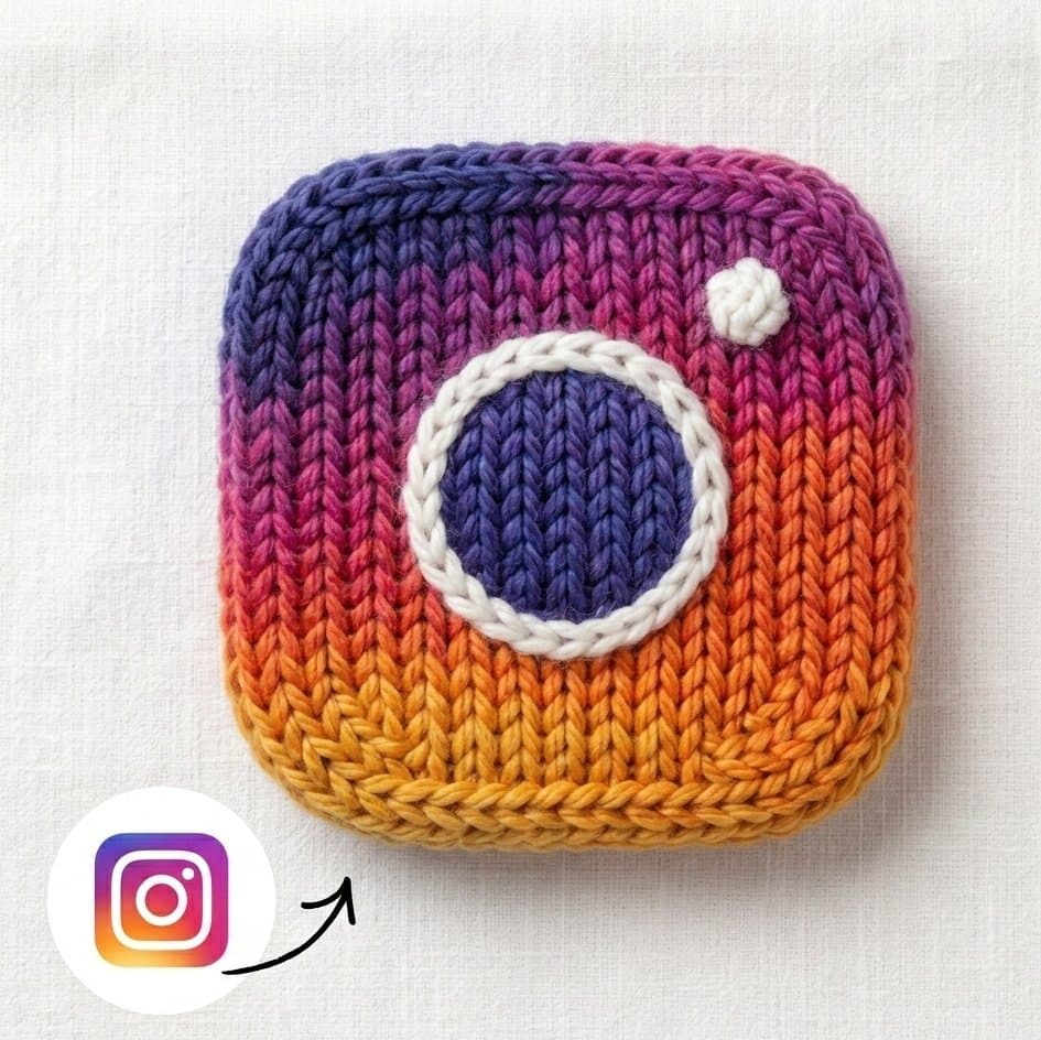 Логотип Instagram из вязаной пряжи — результат промпта, вариант 3