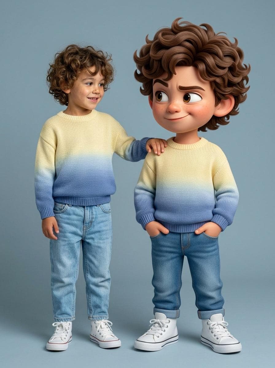 Реальный человек и 3D персонаж — результат промпта