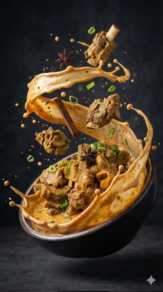 Взрывной кадр с мясным супом — результат промпта, вариант 1