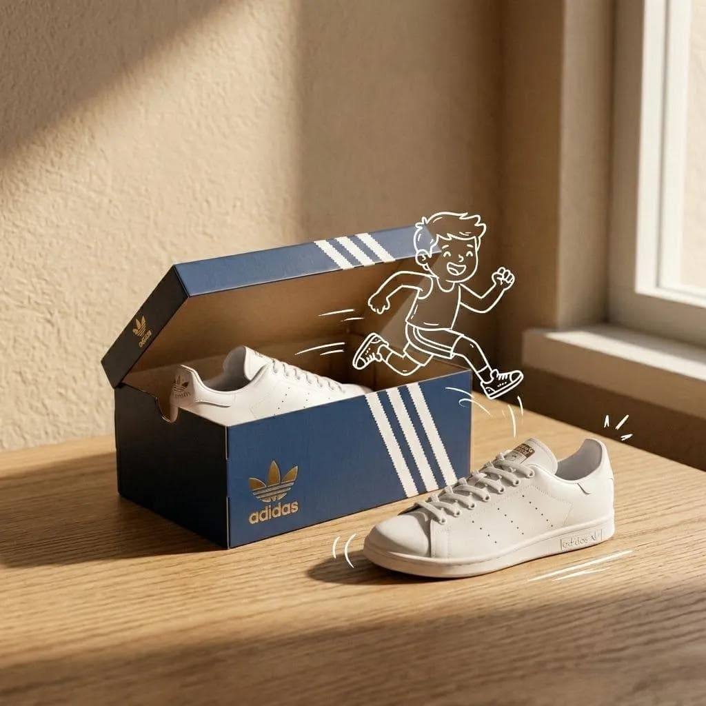 Минималистичная фотография кроссовок Adidas — результат промпта, вариант 1