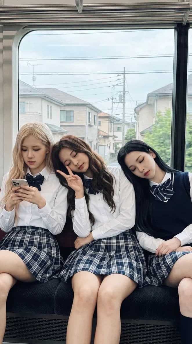 K-pop идолы в поезде — результат промпта