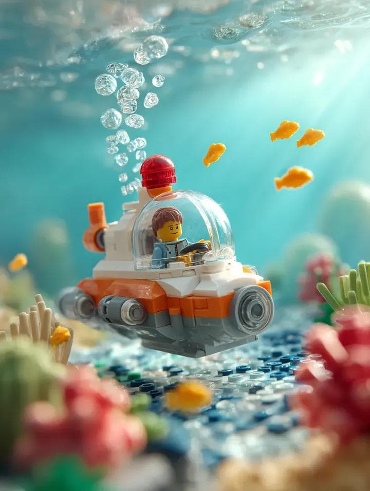 Подводный мир с LEGO-рыбами — результат промпта