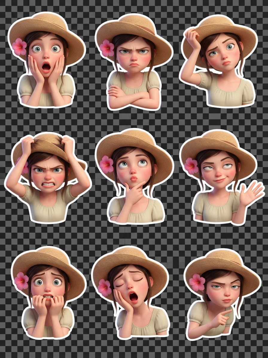 Мемные 3D-стикеры из селфи в стиле Pixar — результат промпта, вариант 1
