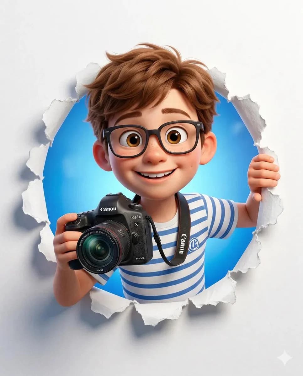 Милый 3D персонаж с фотоаппаратом из бумаги — результат промпта, вариант 1