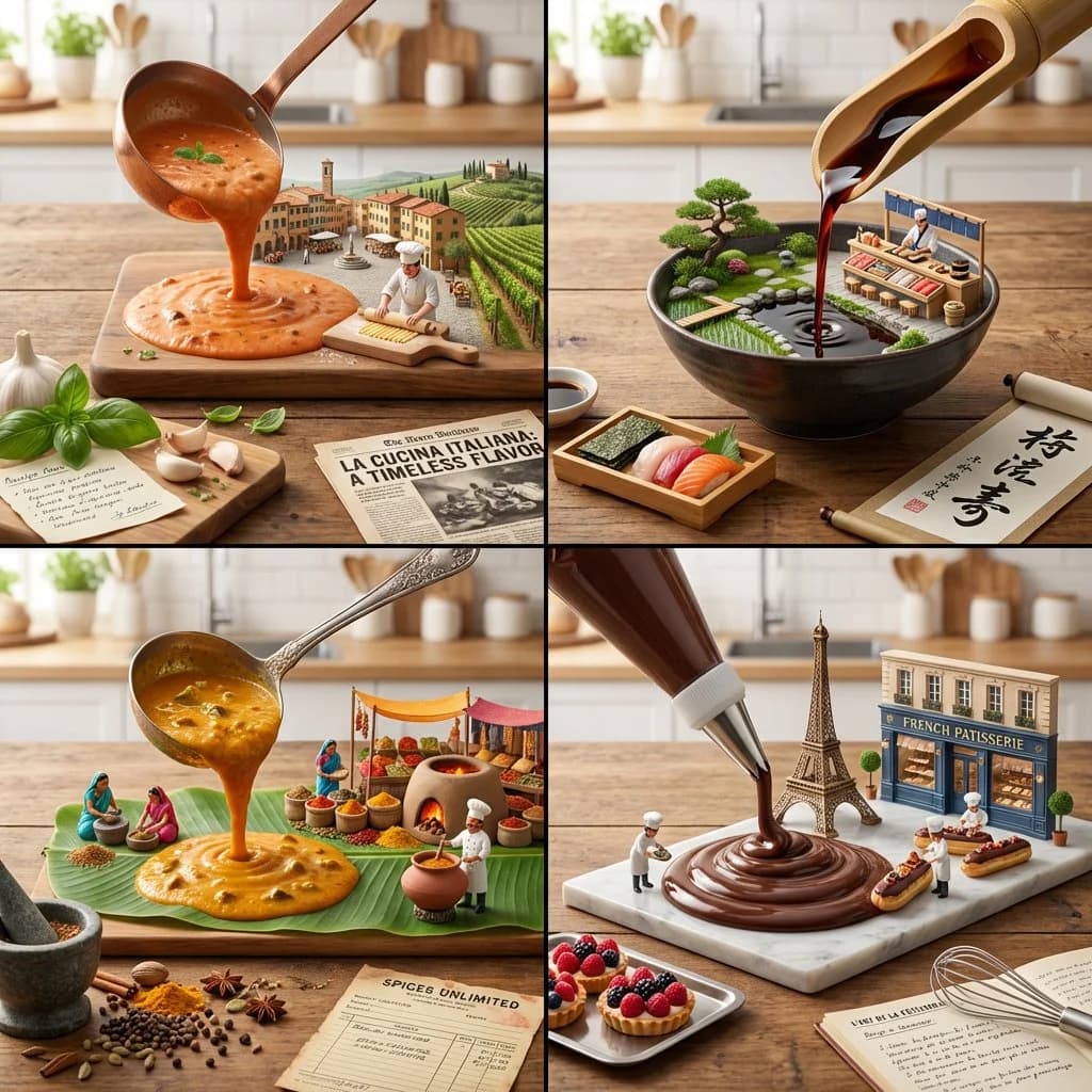 Известные блюда разных кухонь — результат промпта