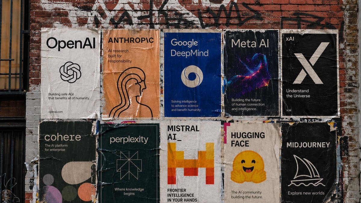 Постер на кирпичной стене с AI-лабораториями — результат промпта