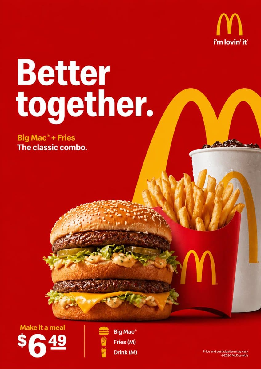 Аппетитная реклама McDonald's с Биг Маком — результат промпта