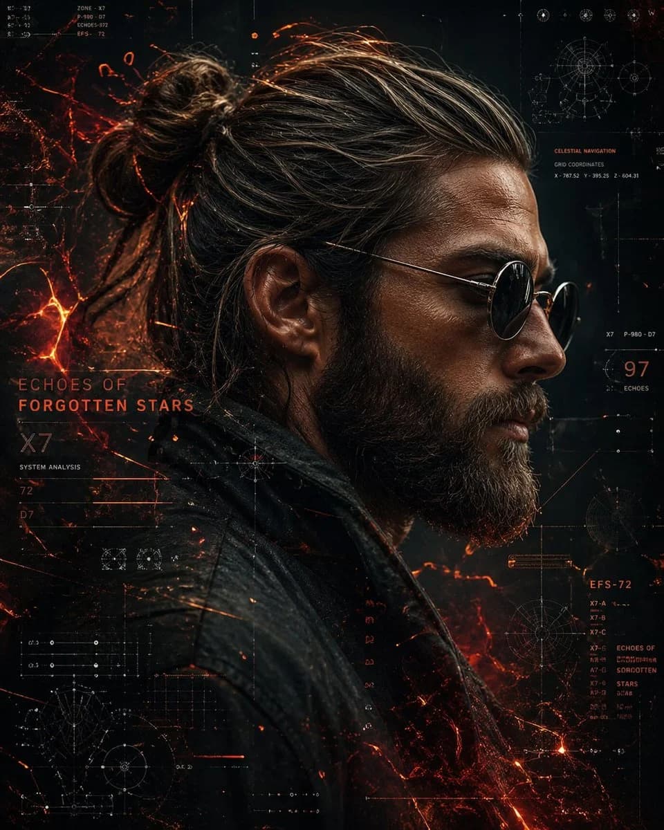 Портрет человека на фоне sci-fi интерфейса — результат промпта