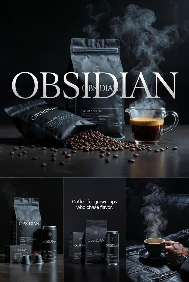 Рекламные изображения кофе OBSIDIAN — результат промпта