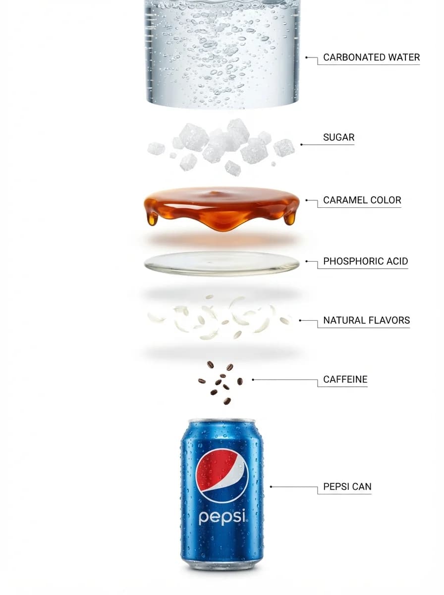 Гиперреалистичные фотографии продукции и инфографические материалы для Pepsi. — результат промпта