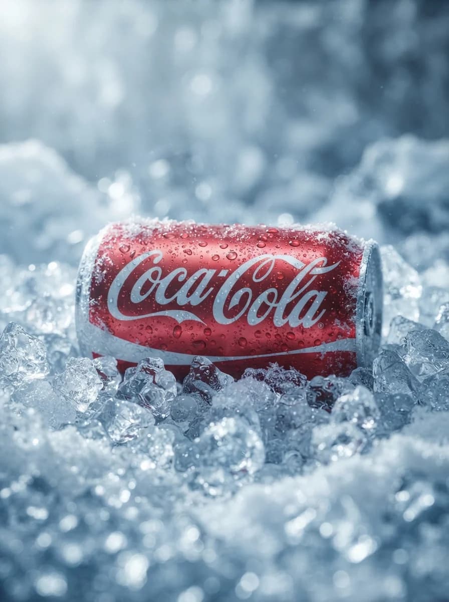 Гиперреалистичный снимок ледяной Coca-Cola. — результат промпта