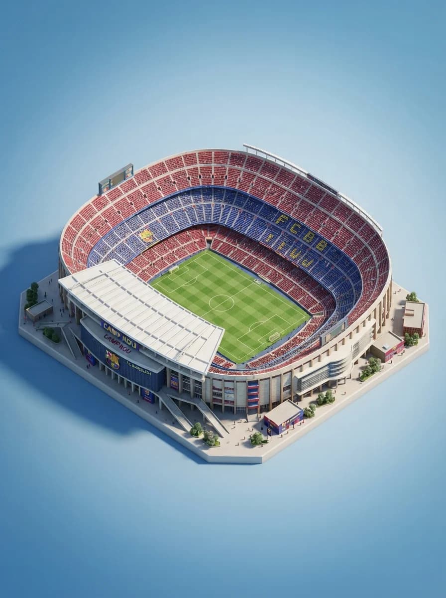 Изометрическая 3D-инфографика миниатюрного стадиона — результат промпта