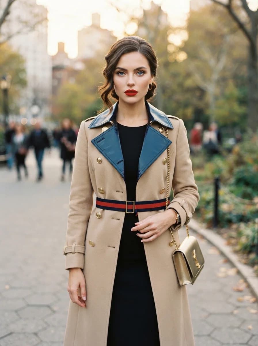 Модный портрет в стиле Vogue: роскошный тренч. — результат промпта