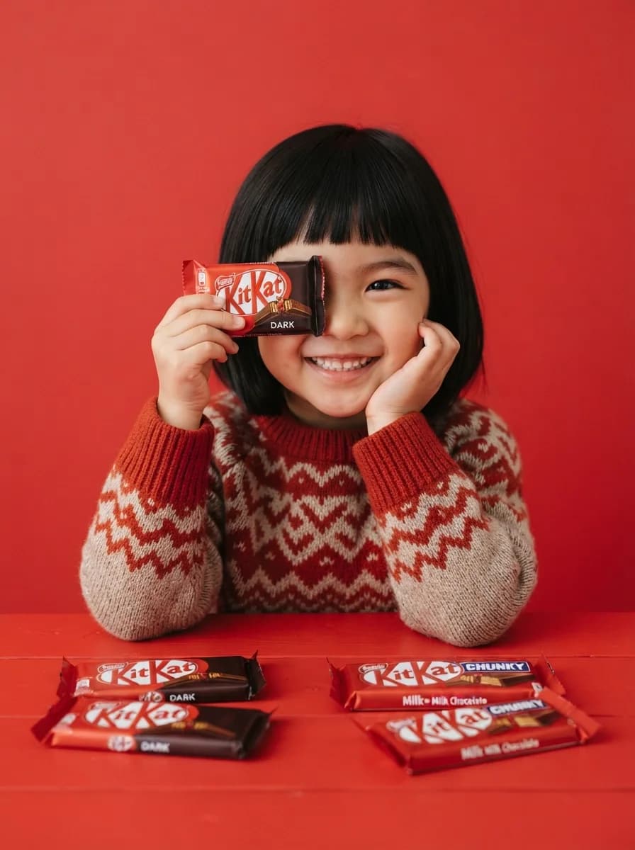 Реклама продукта KitKat из темного шоколада — результат промпта