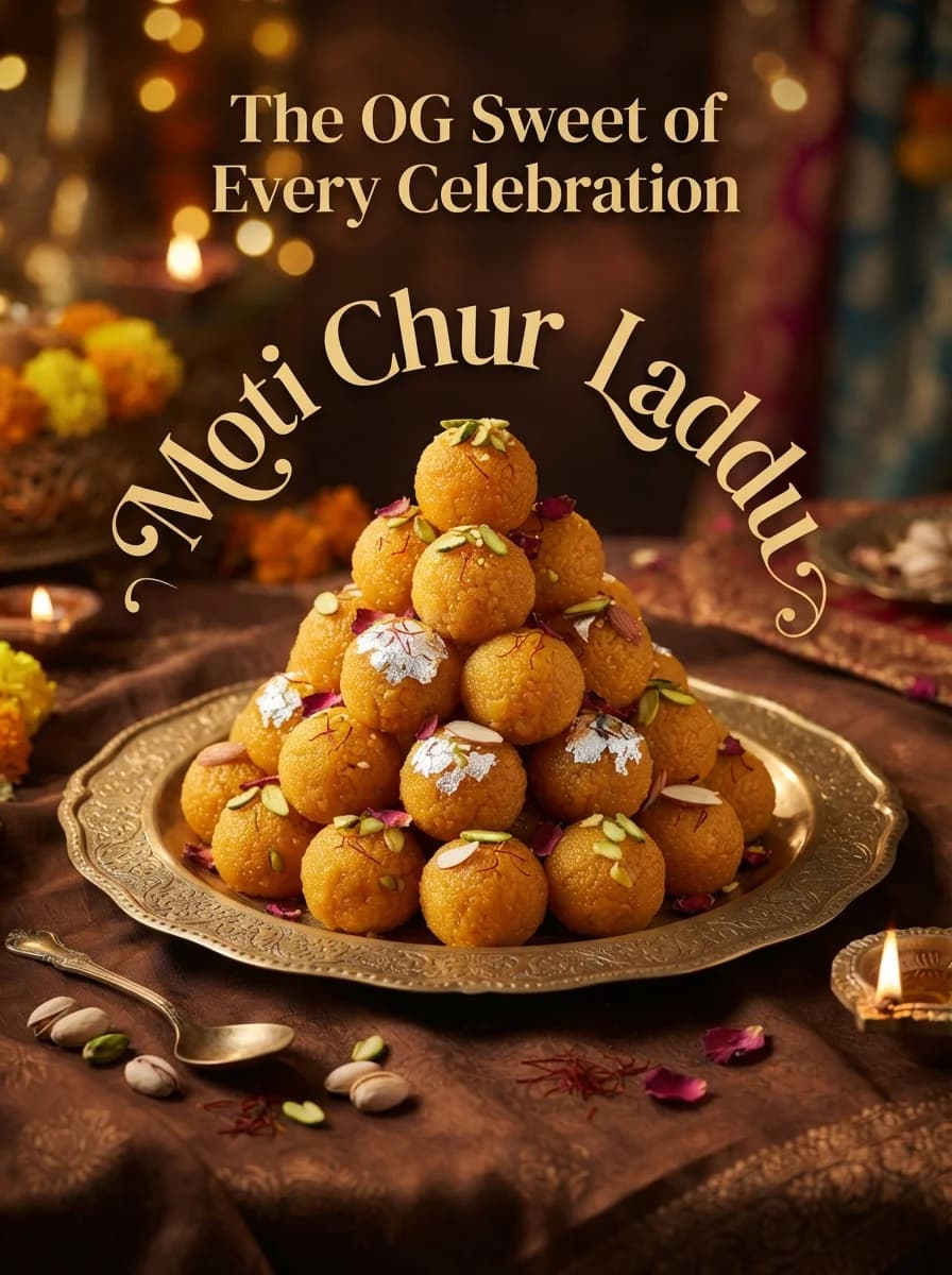 Рекламный плакат Motichoor Laddu | Фестивальная сладкая кампания — результат промпта
