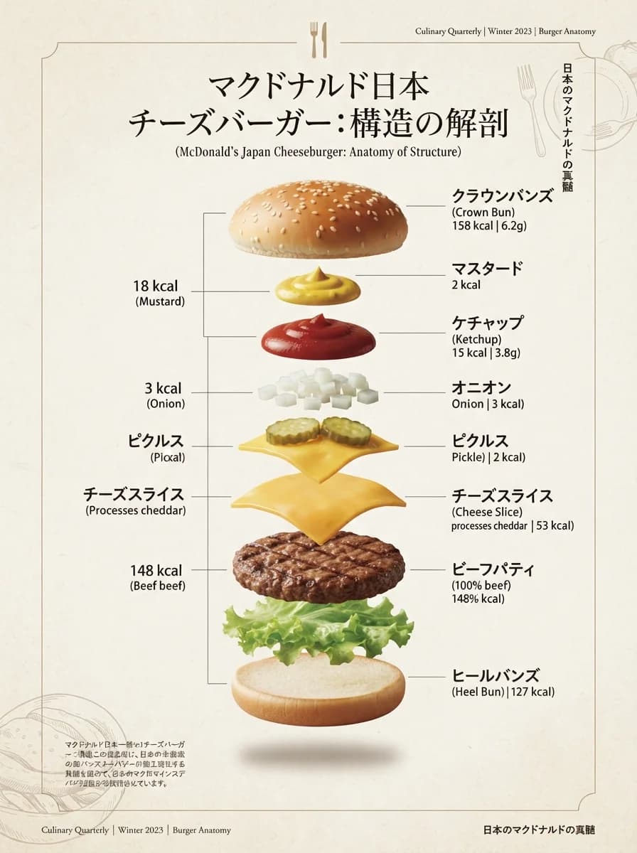 Задание для создания изображения: Схема разборки чизбургера McDonald's — результат промпта