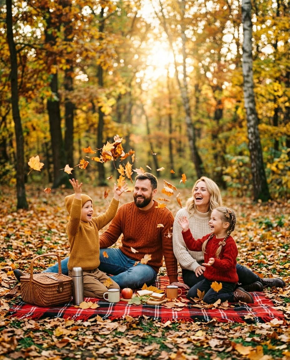 Семейный пикник в осеннем парке