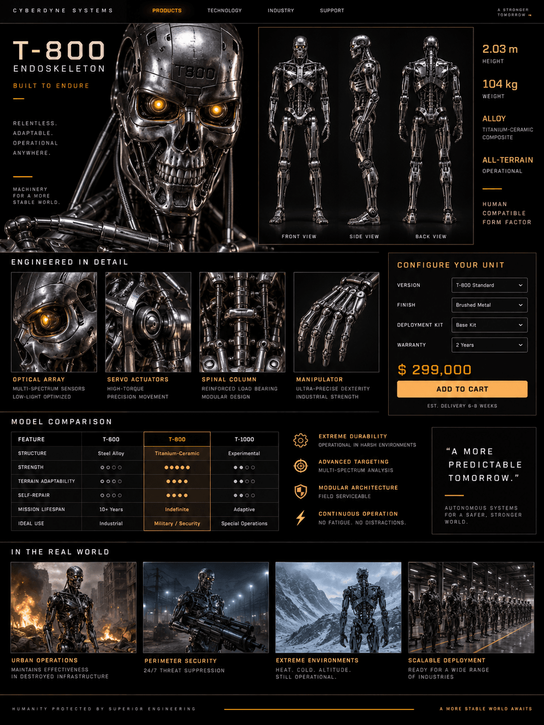 T-800: премиальная карточка товара с янтарными акцентами — результат промпта