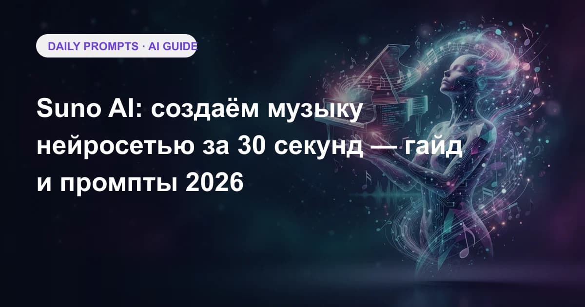 Suno AI: создаём музыку нейросетью за 30 секунд — гайд и промпты 2026