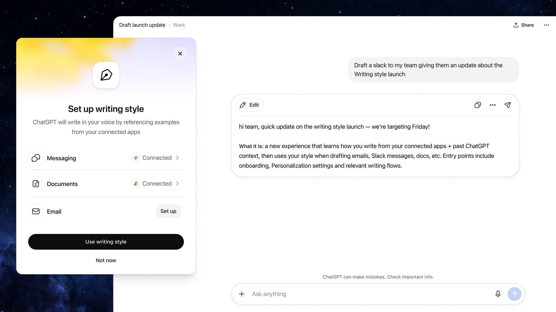 ChatGPT Work научился писать вашим стилем